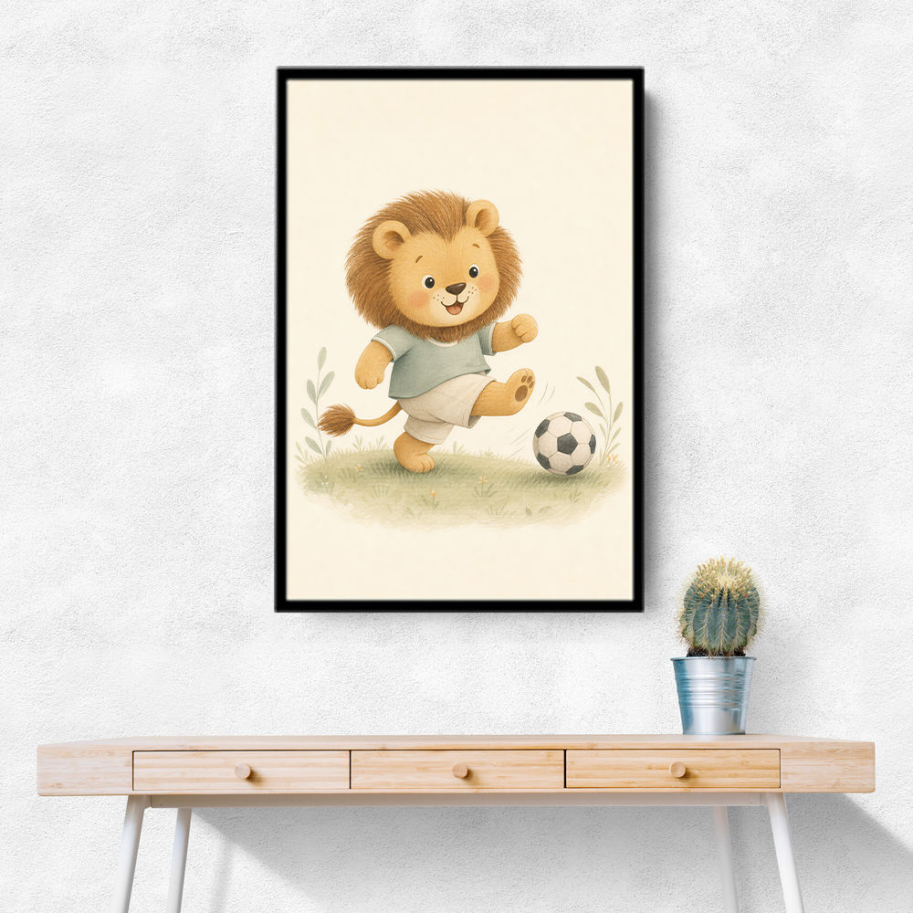 Football Lion Childrens Wall Art Print