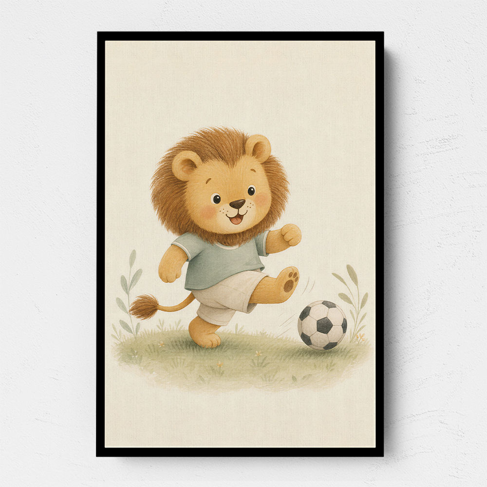 Football Lion Childrens Wall Art Print