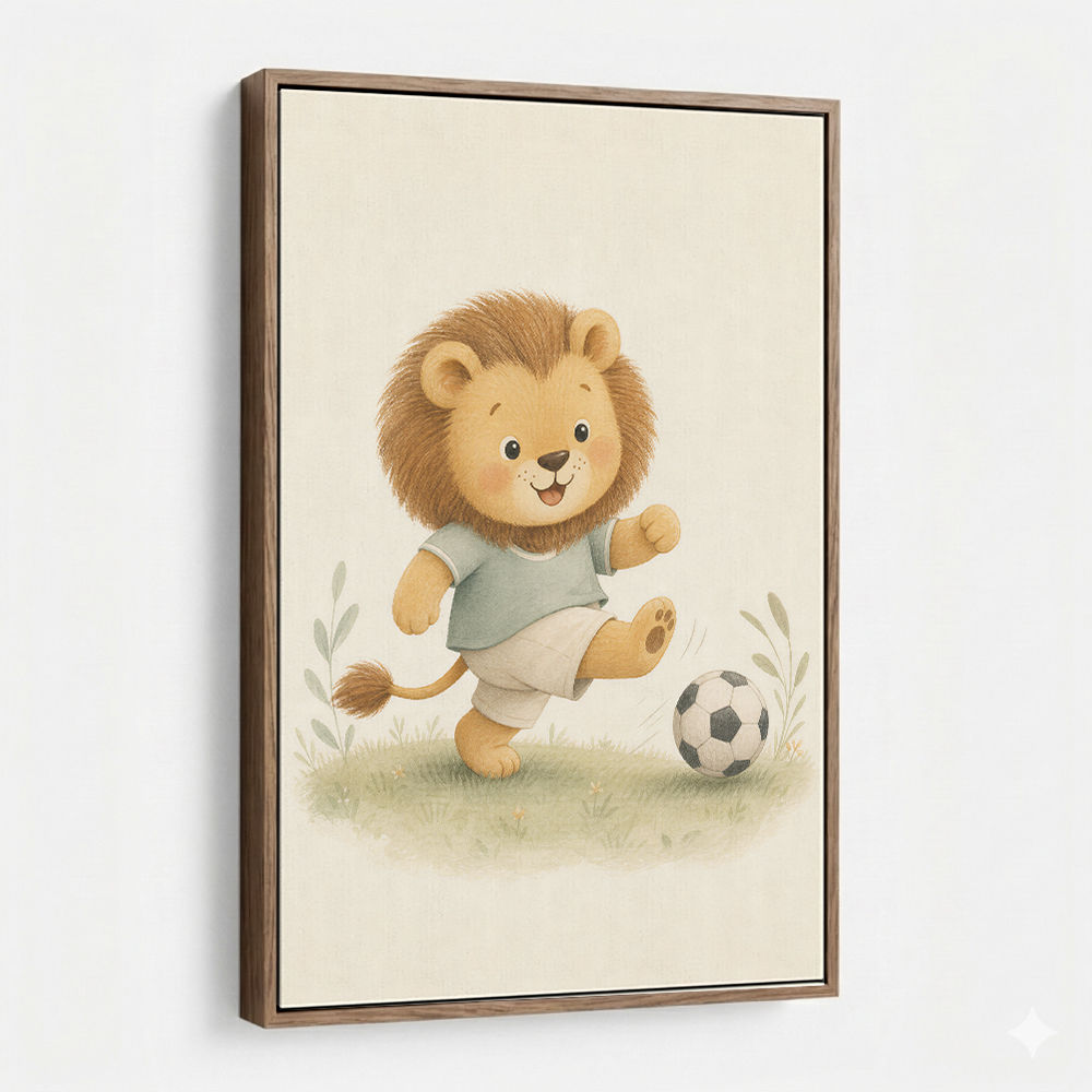 Football Lion Childrens Wall Art Print