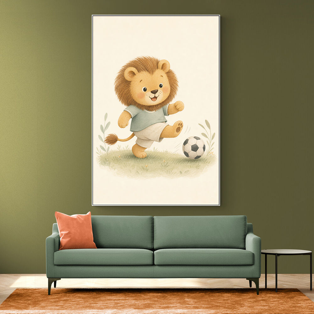 Football Lion Childrens Wall Art Print
