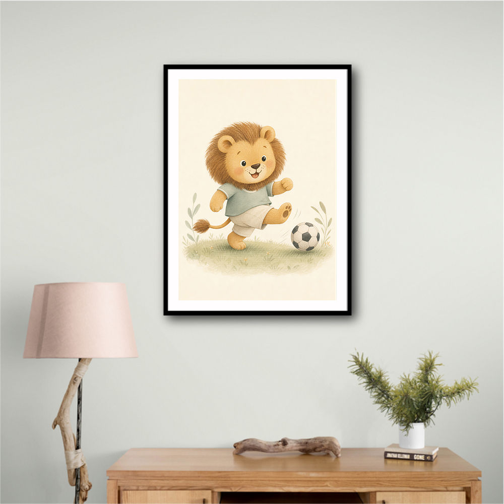 Football Lion Childrens Wall Art Print
