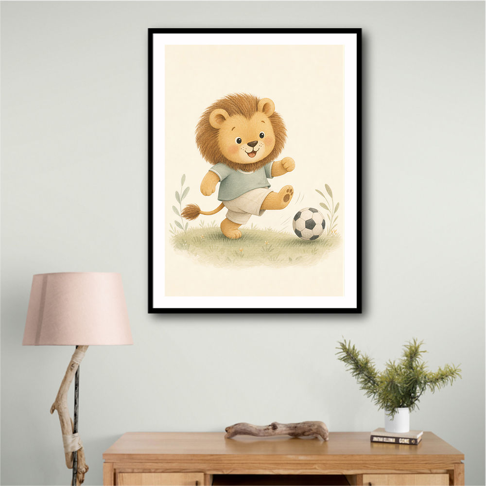 Football Lion Childrens Wall Art Print