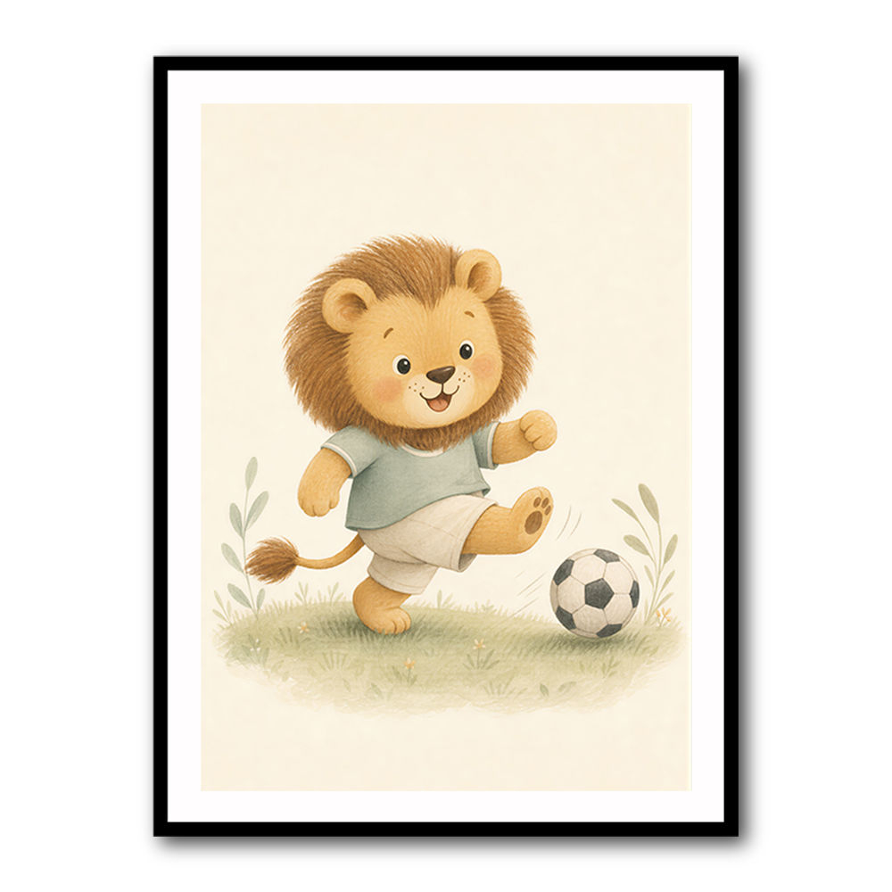Football Lion Childrens Wall Art Print