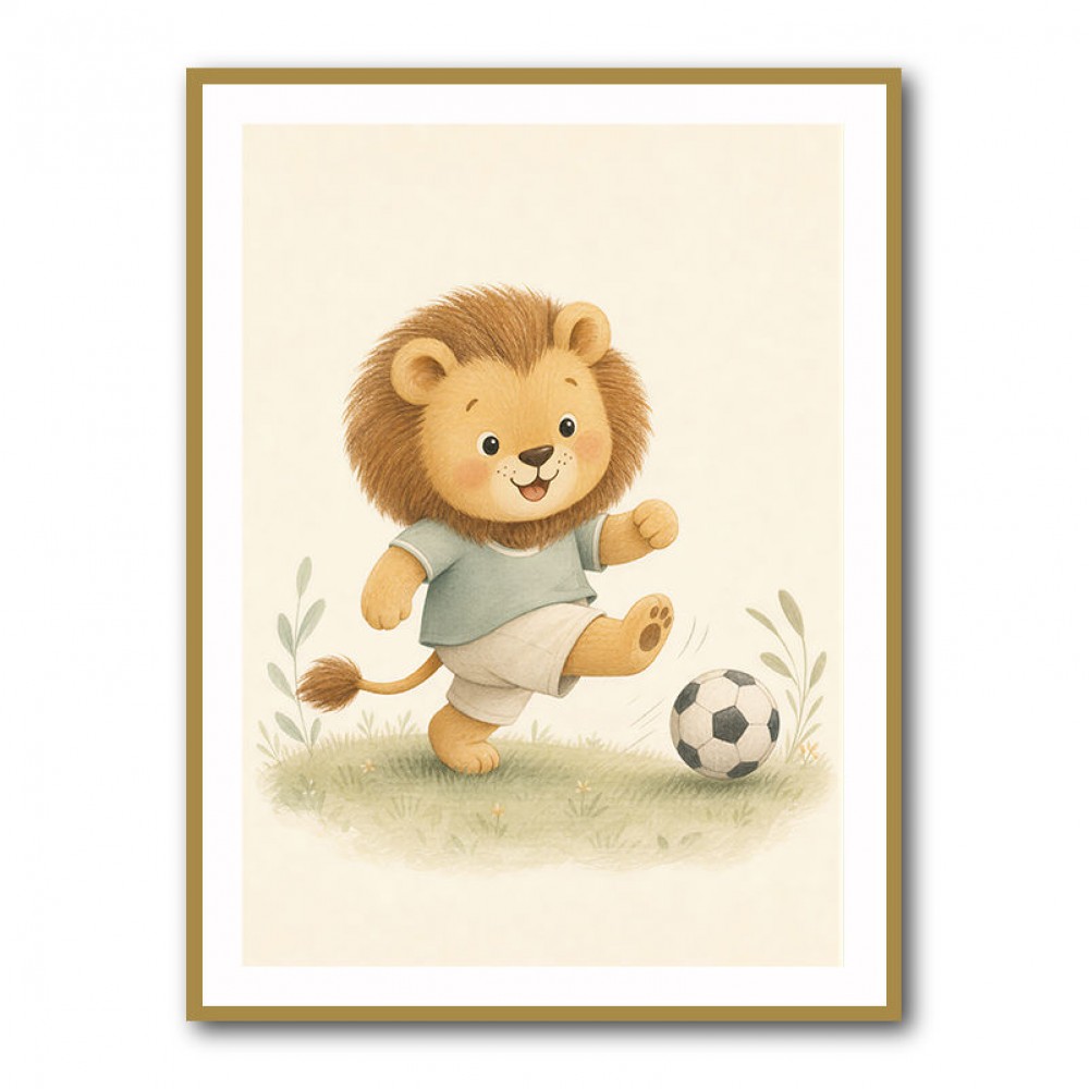 Football Lion Childrens Wall Art Print