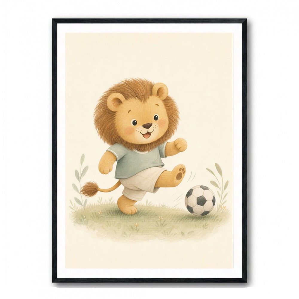 Football Lion Childrens Wall Art Print