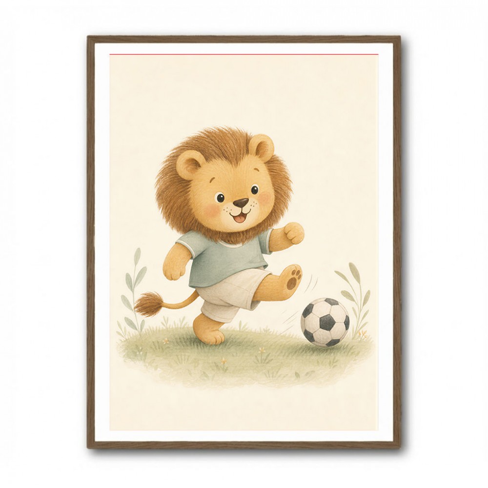 Football Lion Childrens Wall Art Print