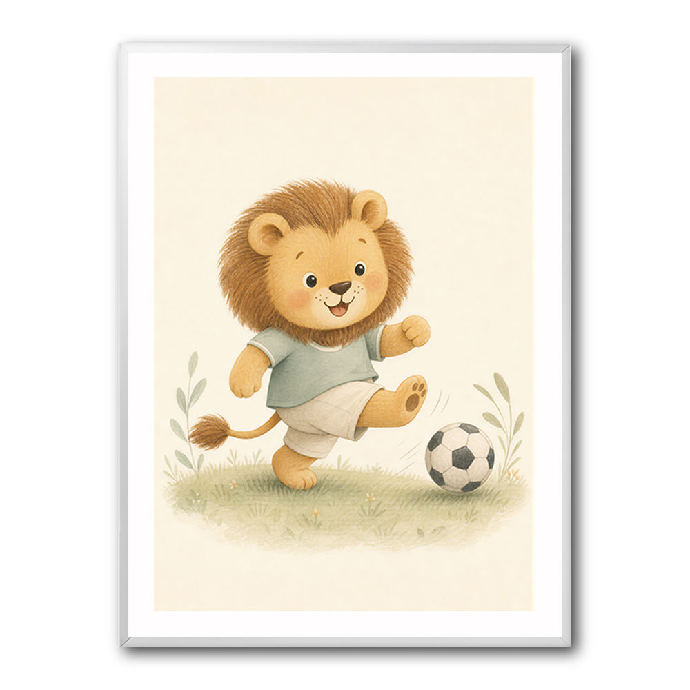 Football Lion Childrens Wall Art Print