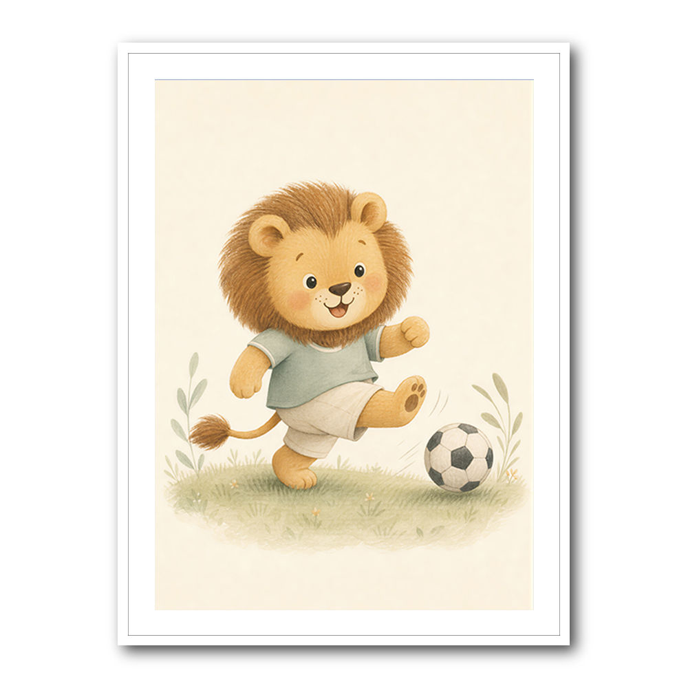 Football Lion Childrens Wall Art Print