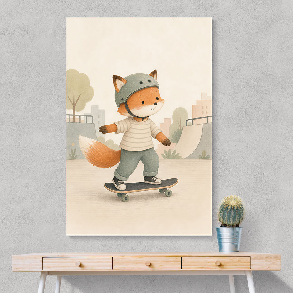 Fox Skateboard Childrens Wall Art Print
