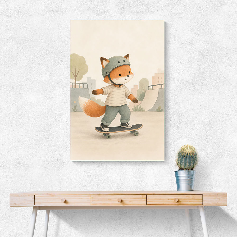 Fox Skateboard Childrens Wall Art Print
