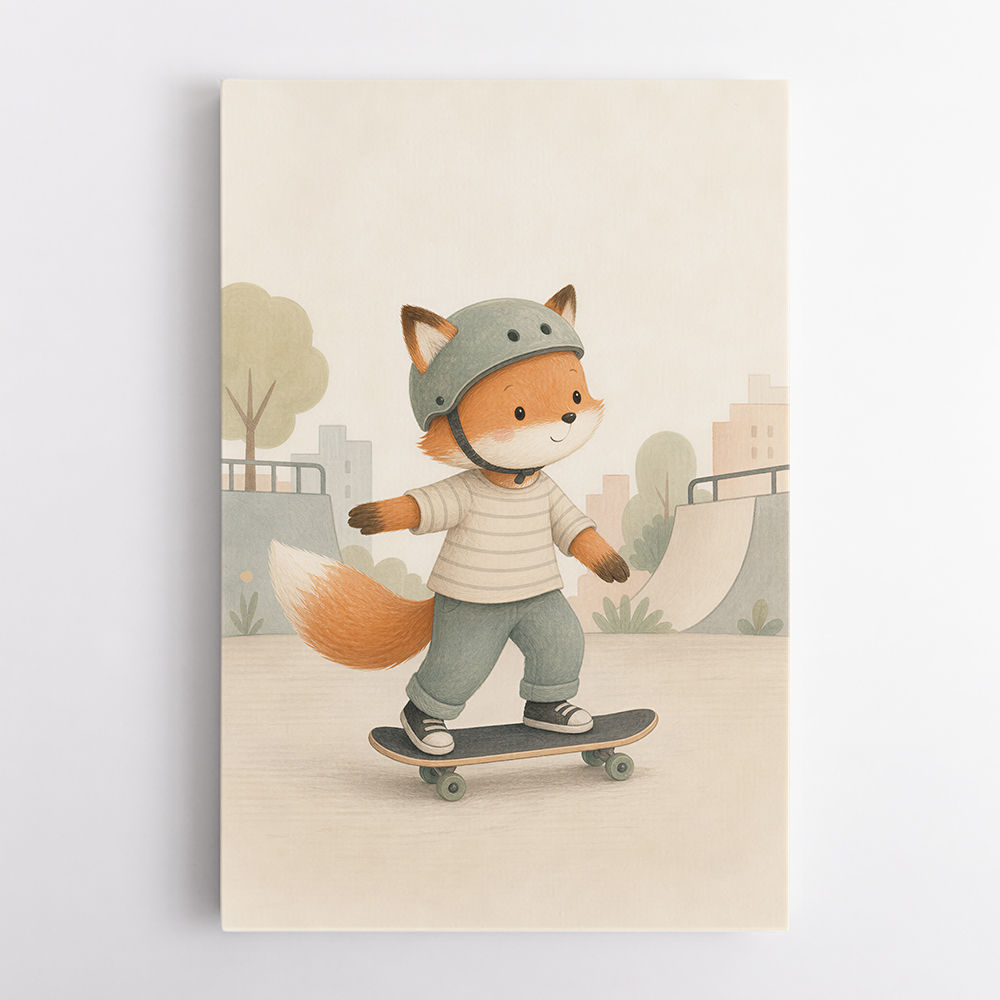 Fox Skateboard Childrens Wall Art Print