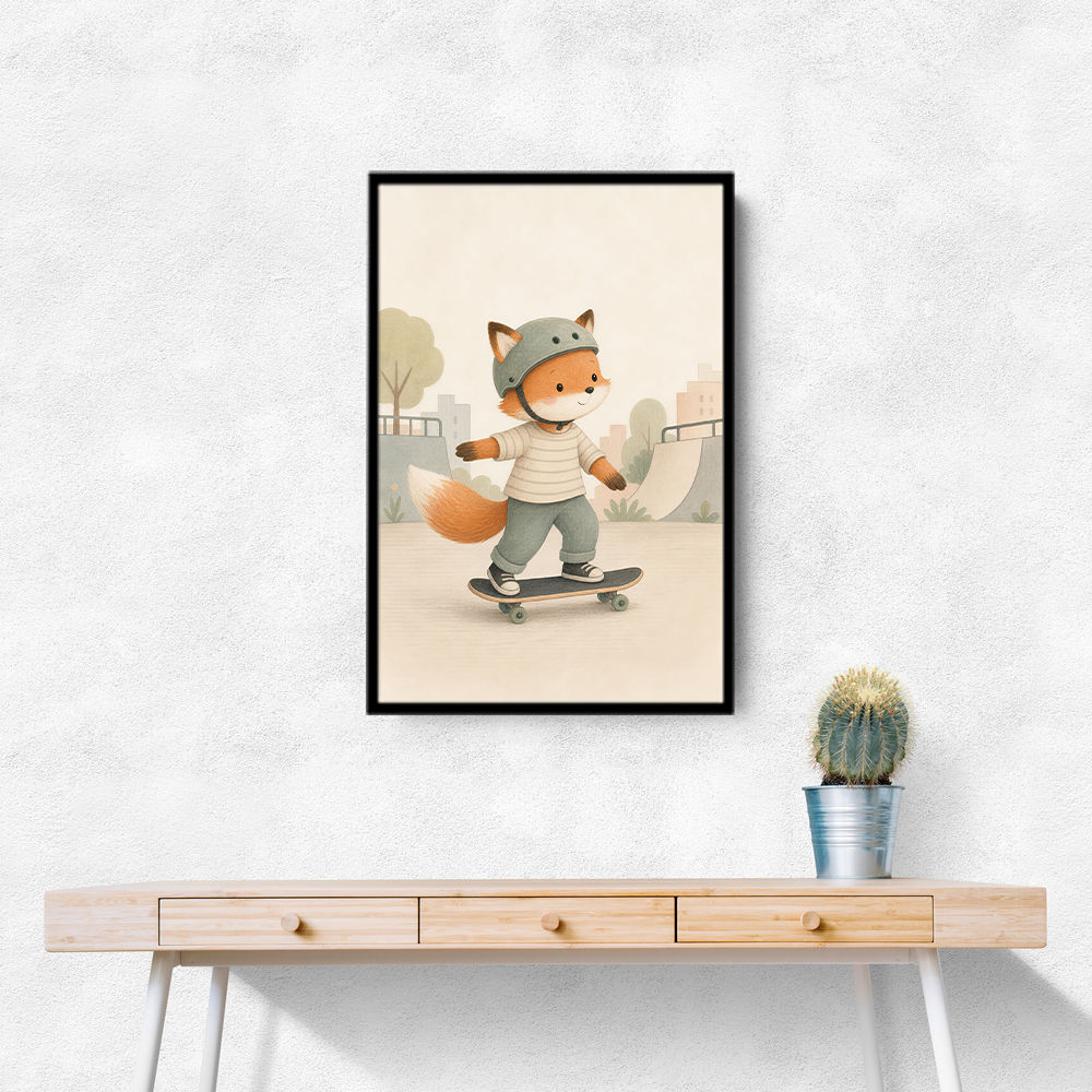 Fox Skateboard Childrens Wall Art Print