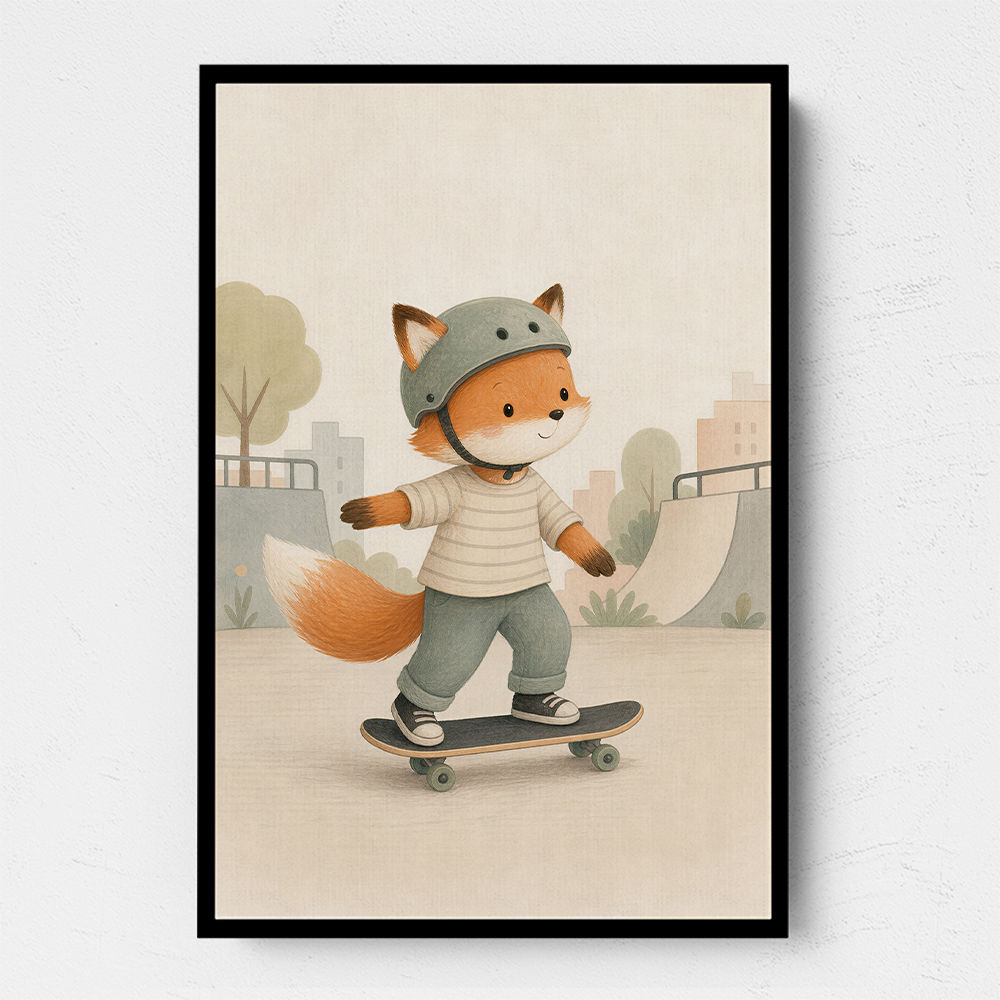 Fox Skateboard Childrens Wall Art Print