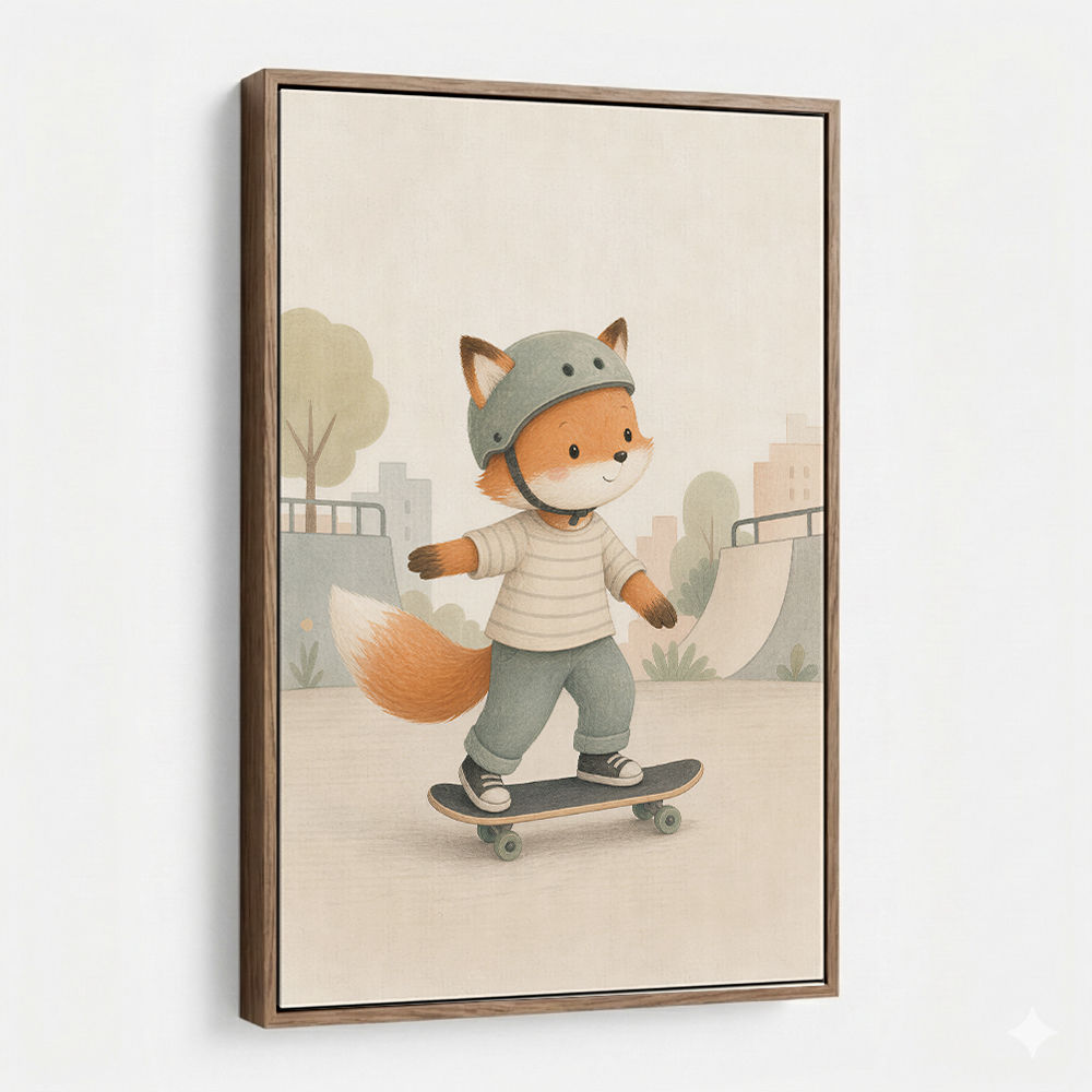 Fox Skateboard Childrens Wall Art Print