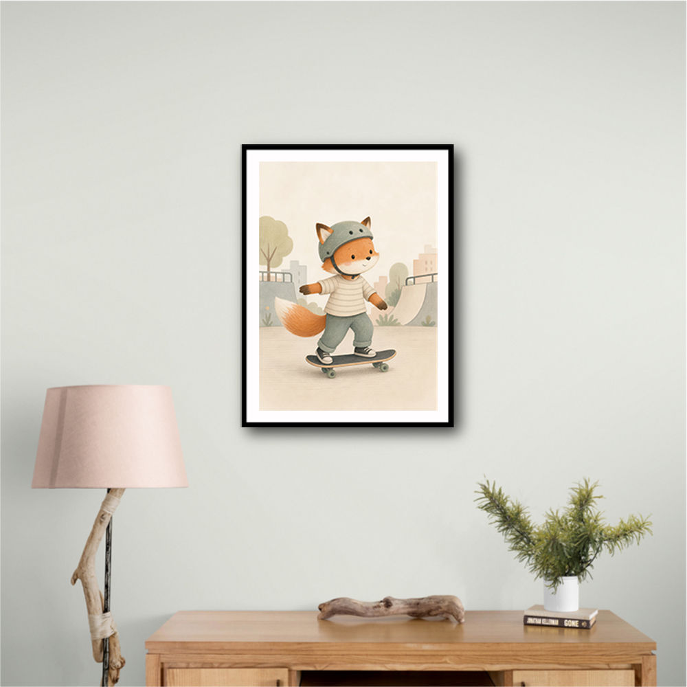 Fox Skateboard Childrens Wall Art Print