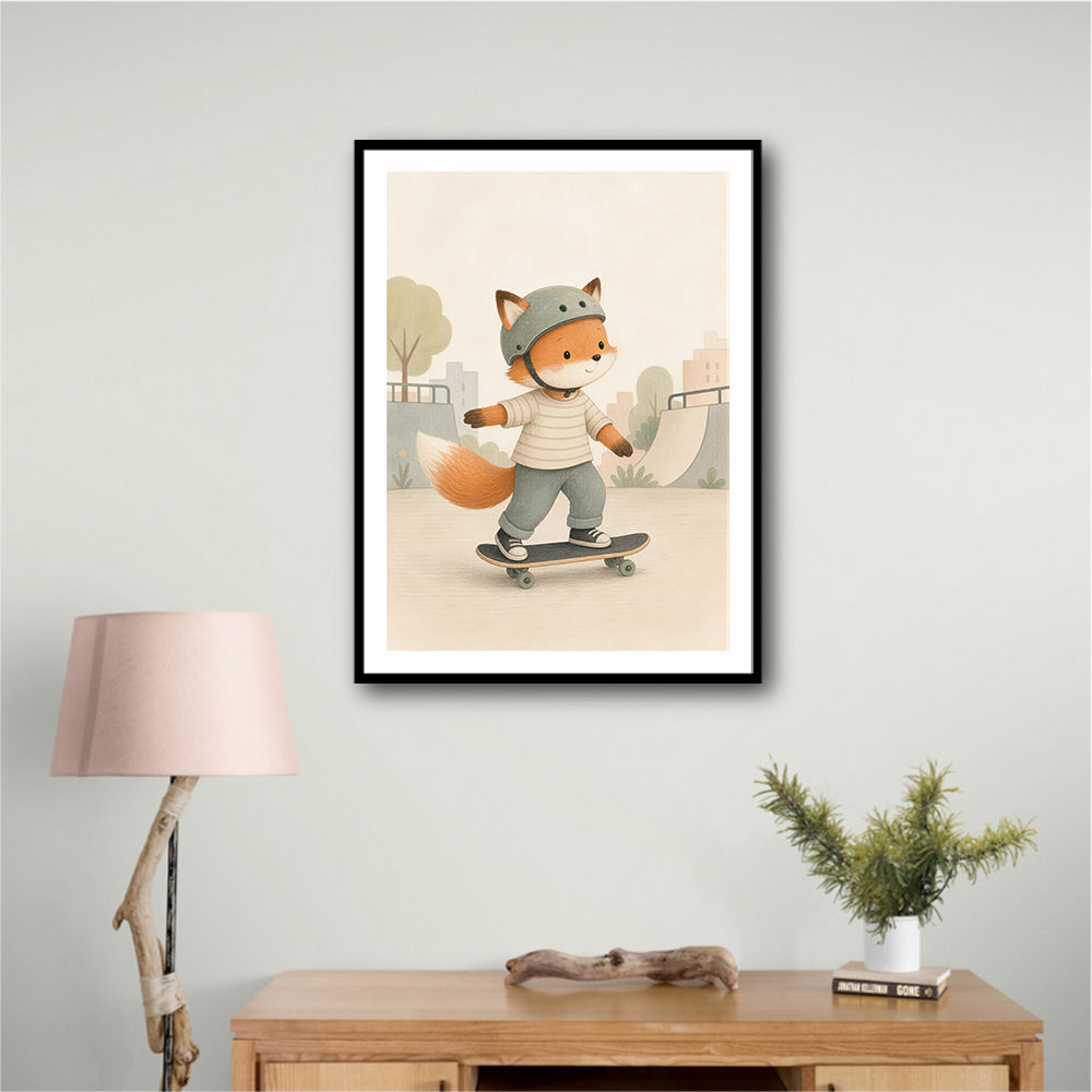 Fox Skateboard Childrens Wall Art Print