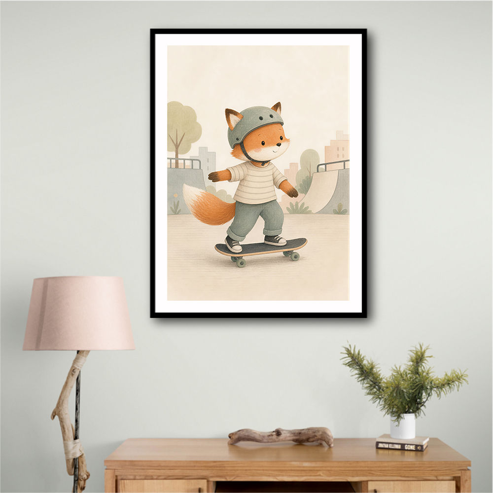 Fox Skateboard Childrens Wall Art Print