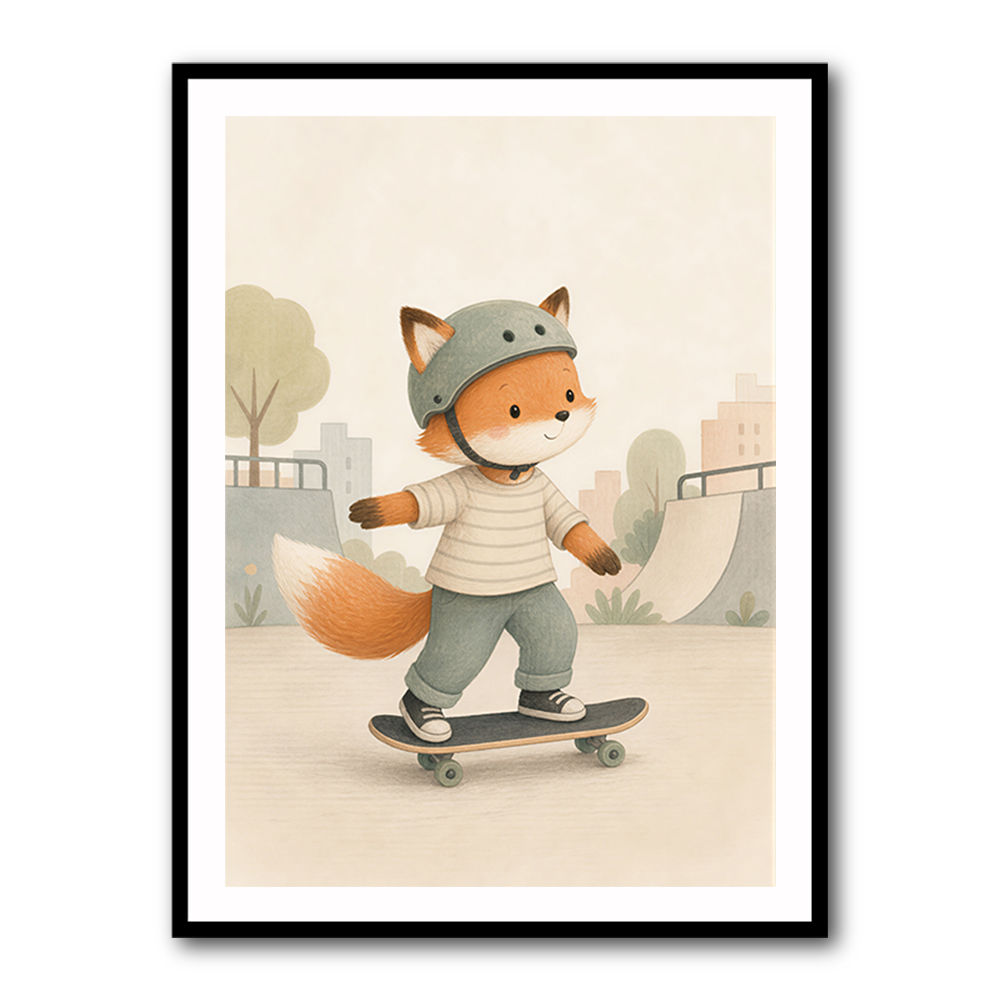 Fox Skateboard Childrens Wall Art Print