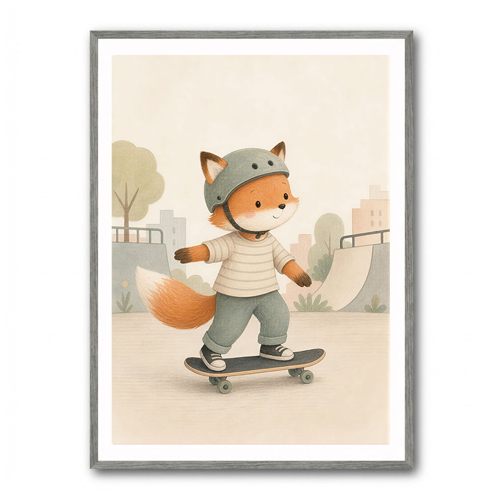 Fox Skateboard Childrens Wall Art Print