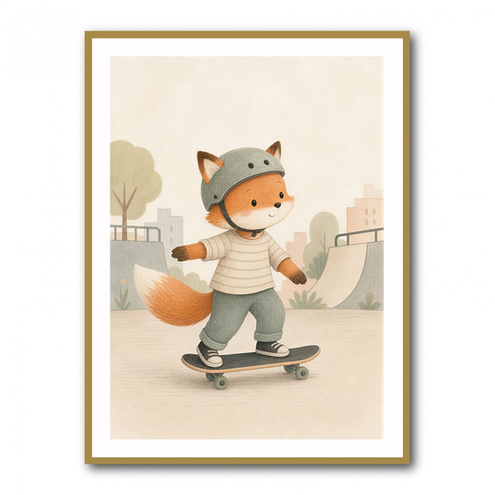 Fox Skateboard Childrens Wall Art Print