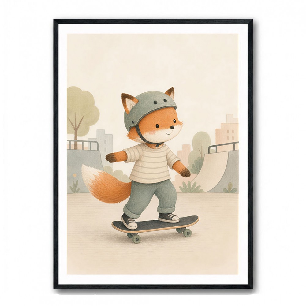 Fox Skateboard Childrens Wall Art Print