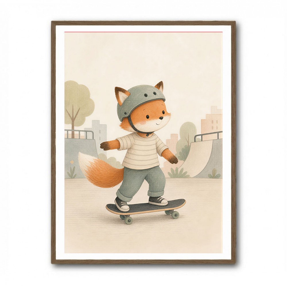 Fox Skateboard Childrens Wall Art Print