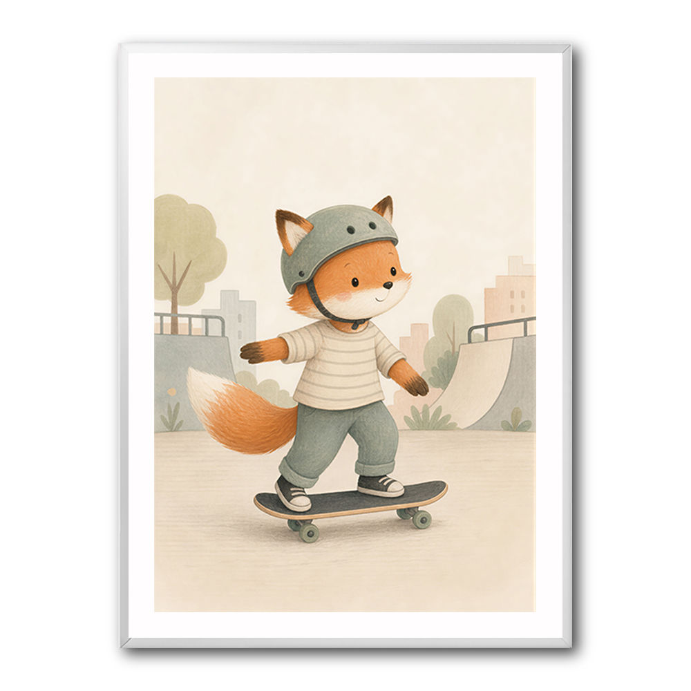 Fox Skateboard Childrens Wall Art Print