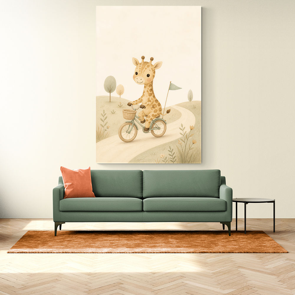 Giraffe Cyclist Childrens Wall Art Print
