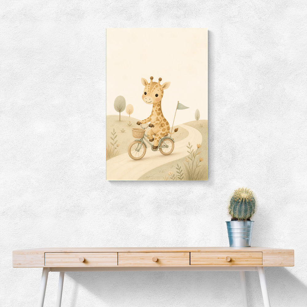 Giraffe Cyclist Childrens Wall Art Print