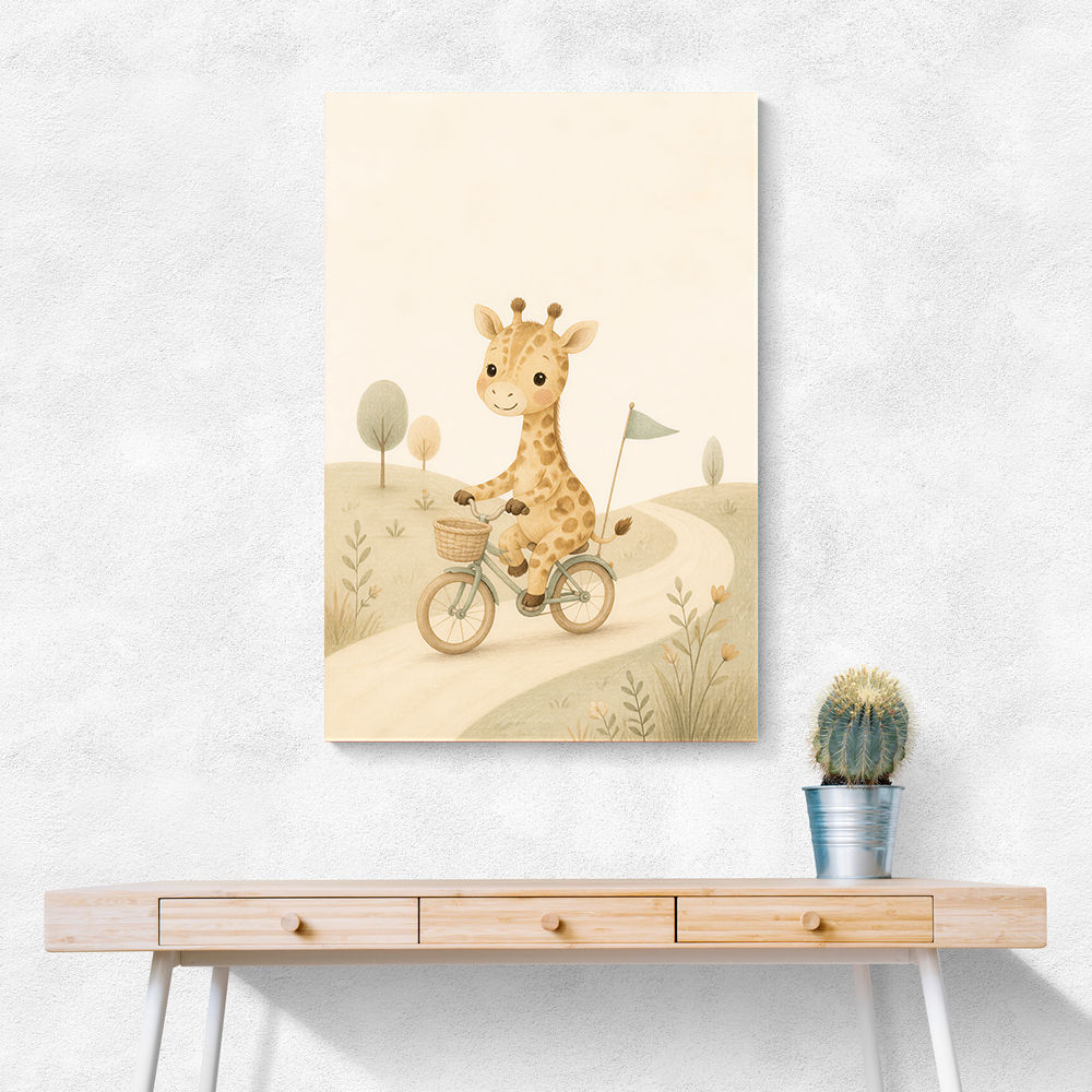Giraffe Cyclist Childrens Wall Art Print