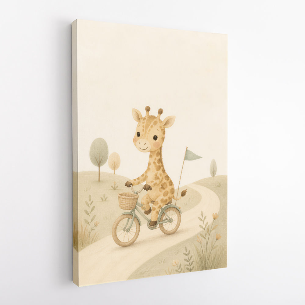 Giraffe Cyclist Childrens Wall Art Print