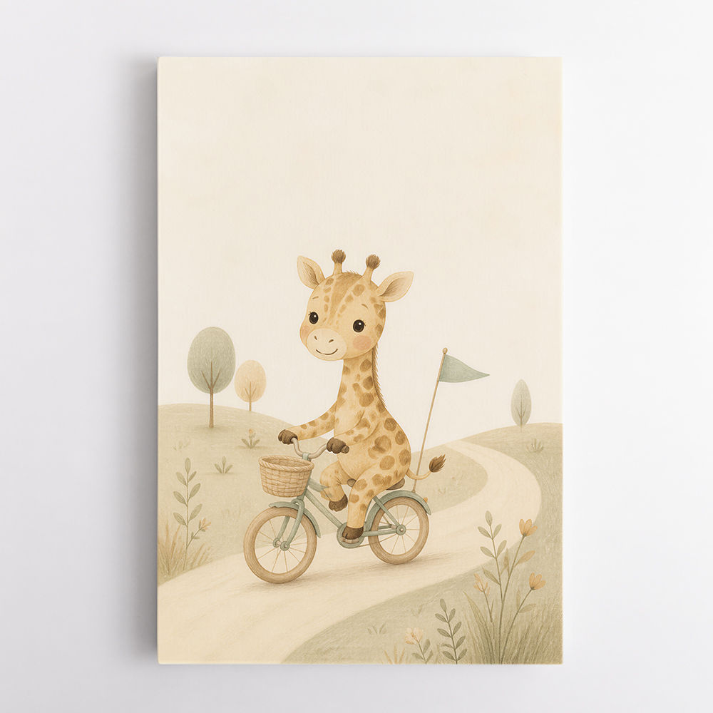 Giraffe Cyclist Childrens Wall Art Print
