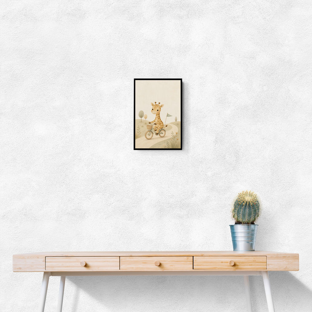 Giraffe Cyclist Childrens Wall Art Print