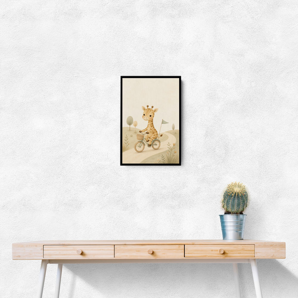 Giraffe Cyclist Childrens Wall Art Print