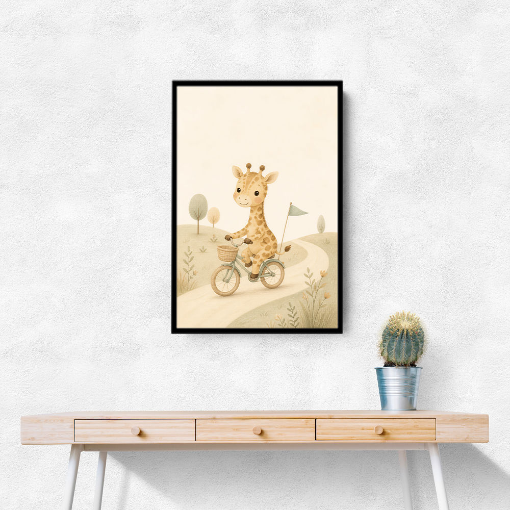 Giraffe Cyclist Childrens Wall Art Print