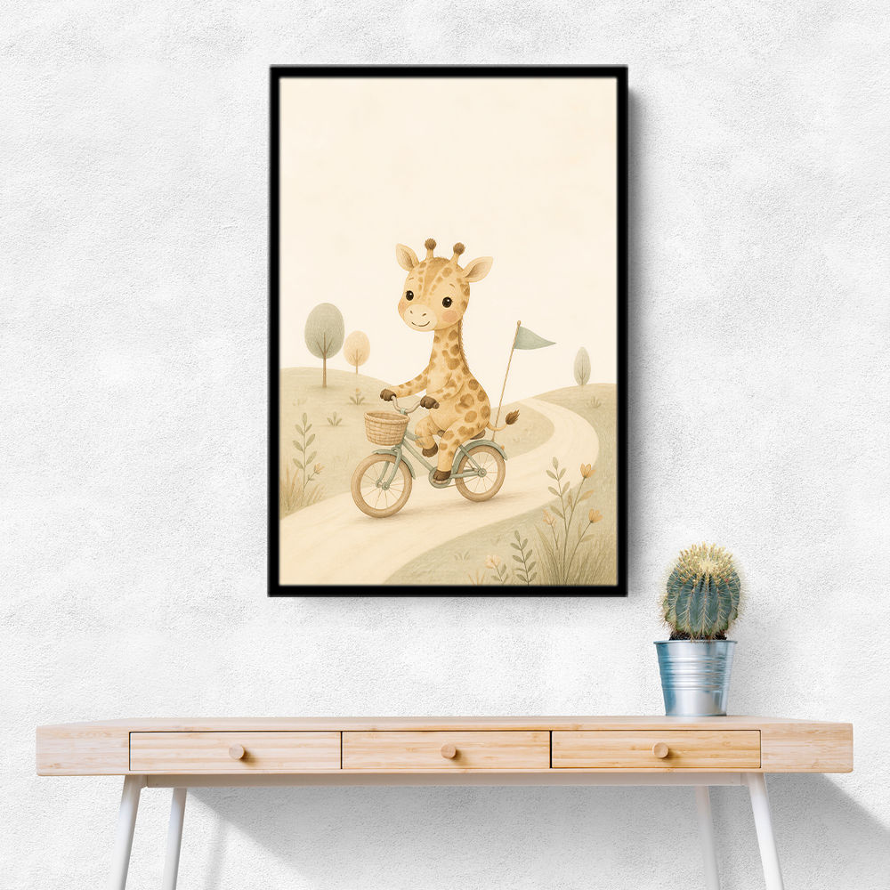 Giraffe Cyclist Childrens Wall Art Print