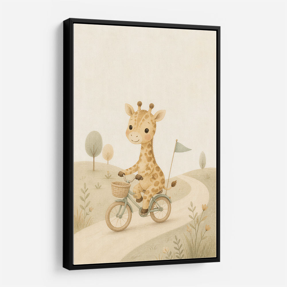 Giraffe Cyclist Childrens Wall Art Print