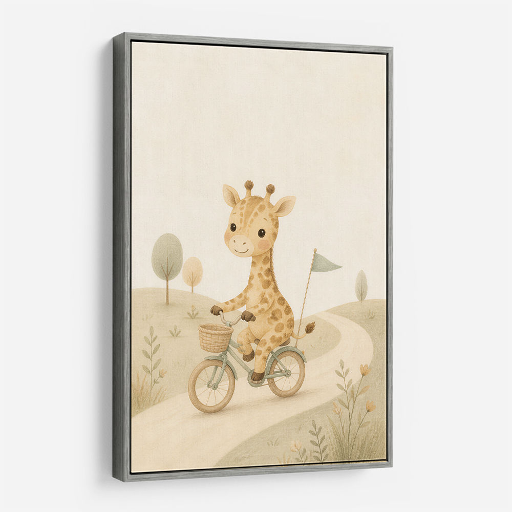 Giraffe Cyclist Childrens Wall Art Print