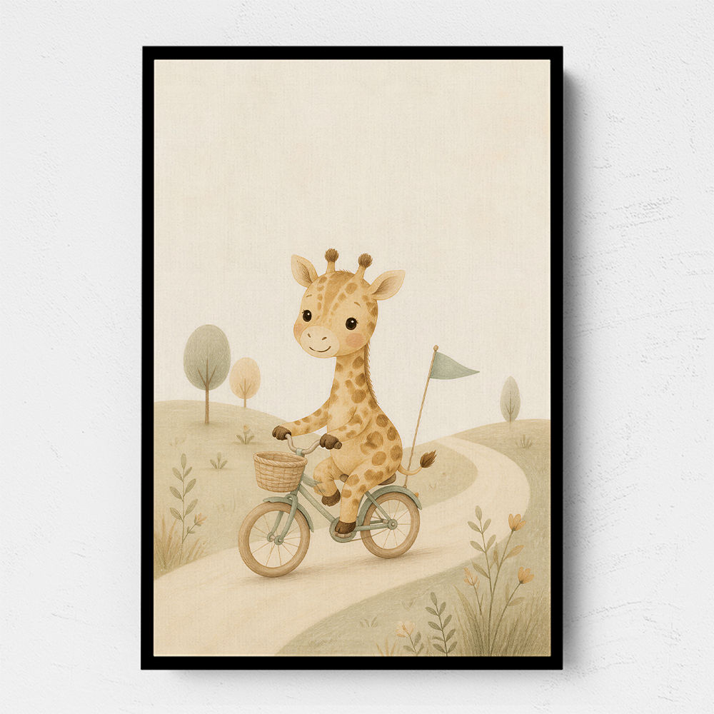 Giraffe Cyclist Childrens Wall Art Print