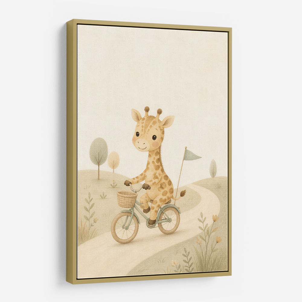 Giraffe Cyclist Childrens Wall Art Print
