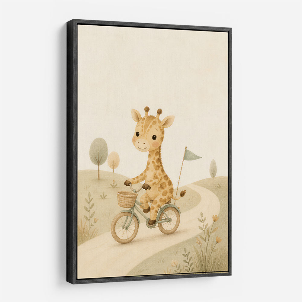 Giraffe Cyclist Childrens Wall Art Print