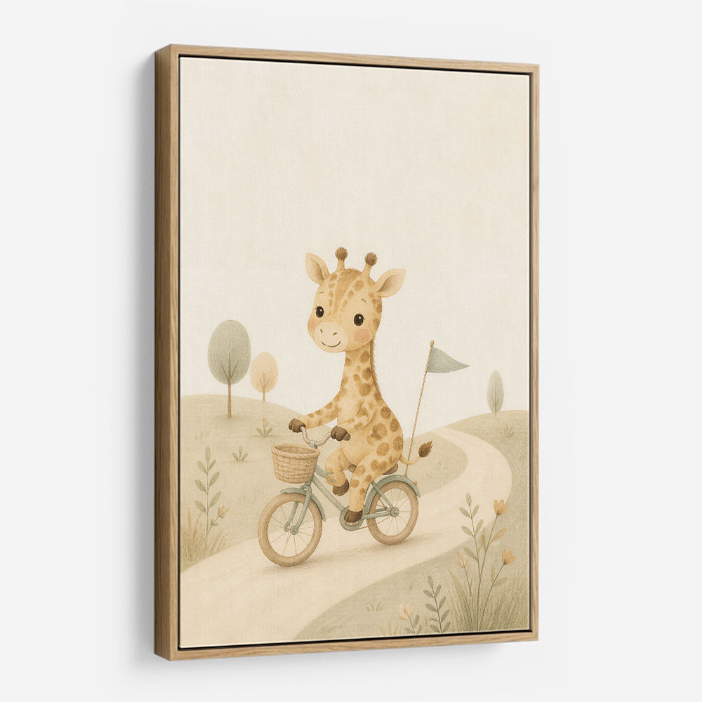 Giraffe Cyclist Childrens Wall Art Print