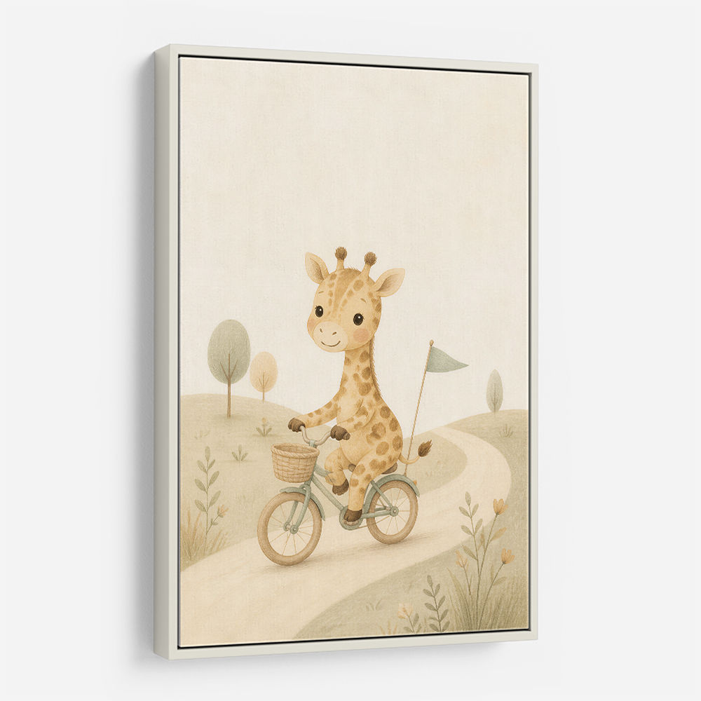 Giraffe Cyclist Childrens Wall Art Print
