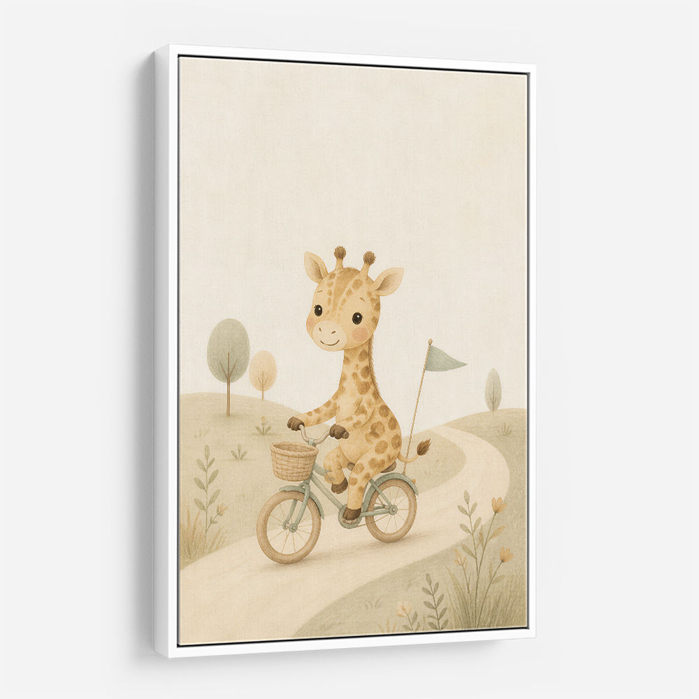 Giraffe Cyclist Childrens Wall Art Print