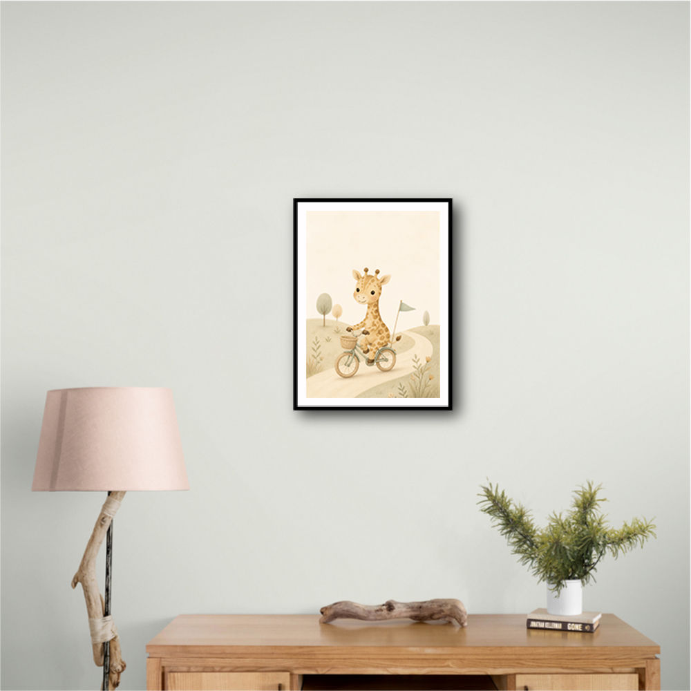 Giraffe Cyclist Childrens Wall Art Print