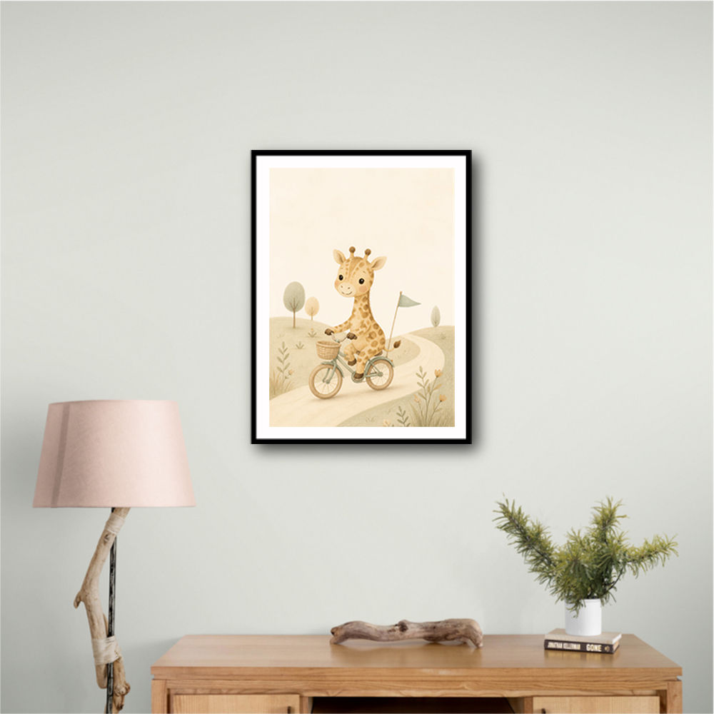 Giraffe Cyclist Childrens Wall Art Print
