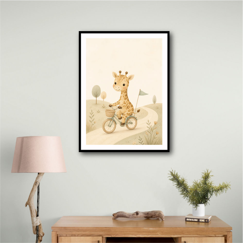 Giraffe Cyclist Childrens Wall Art Print