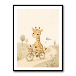 Giraffe Cyclist Childrens Wall Art Print