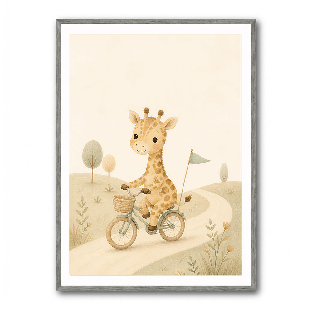 Giraffe Cyclist Childrens Wall Art Print