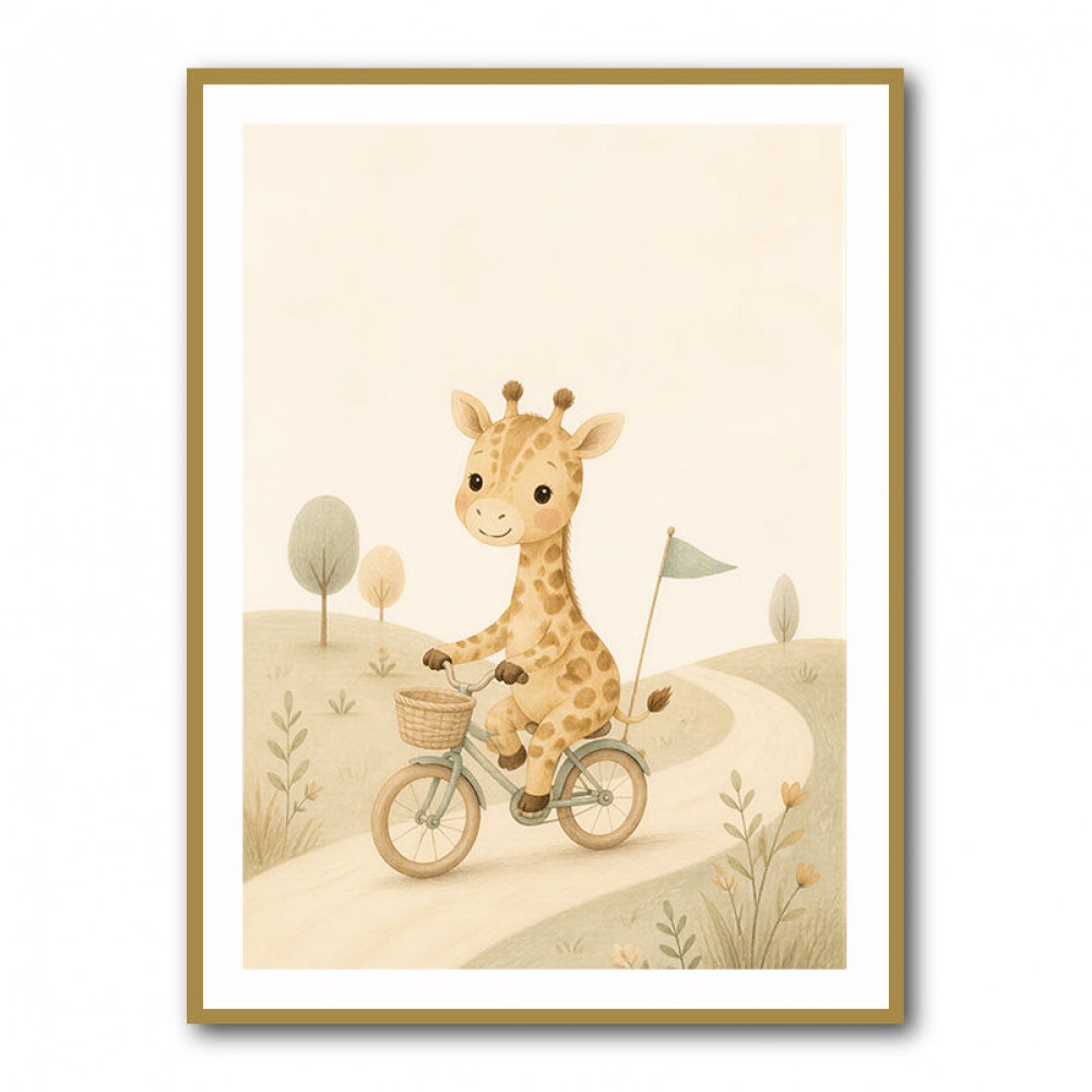Giraffe Cyclist Childrens Wall Art Print